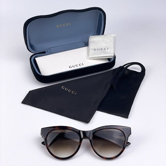 NEW Gucci GG0763S 002 Cat Eye Havana Brown Gradient Women Logo Sunglasses - Picture 1 of 9